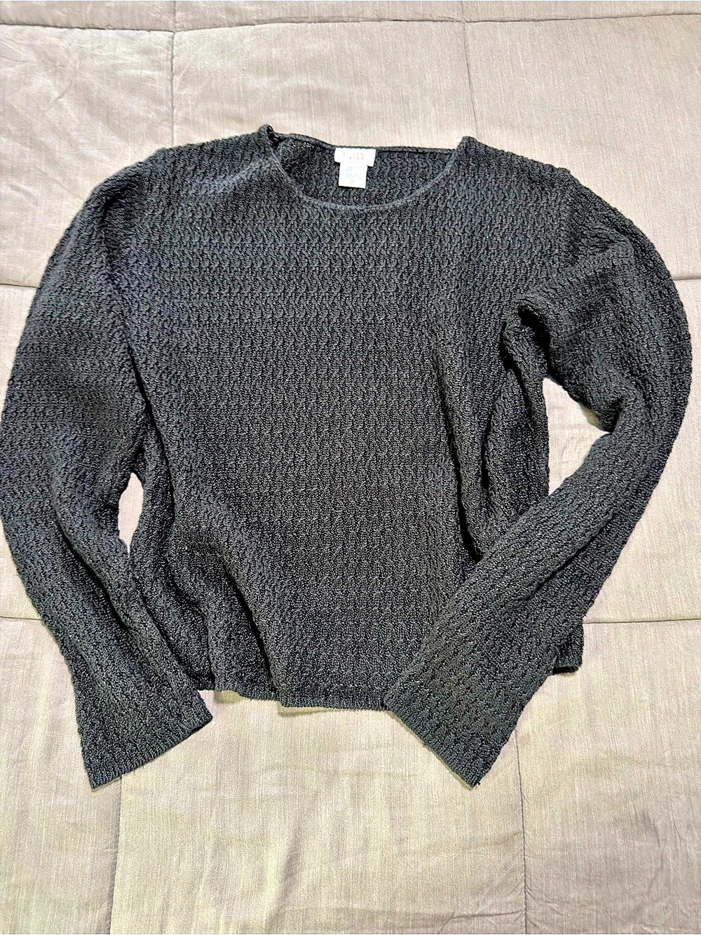 Eileen Fisher Black Linen Knit Mesh Sweater Size Medium